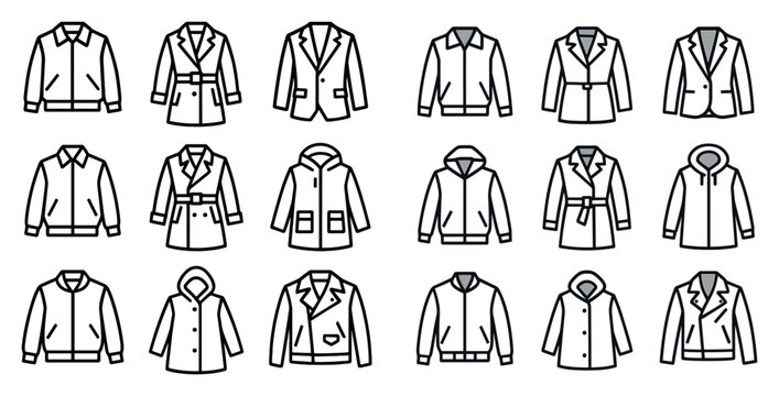 Clothing icons with jacket coat blazer outline