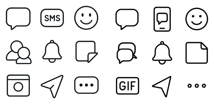 Communication icons with speech bubble phone smile outline