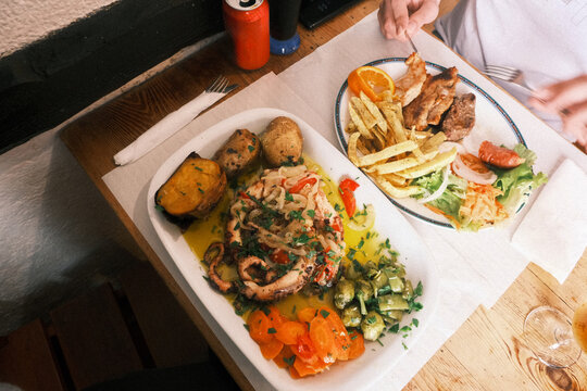 Traditional Madeiran octopus lagareiro style lunch with local sides 