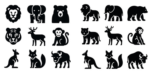 Obraz premium Wildlife icons with lion elephant kangaroo silhouette