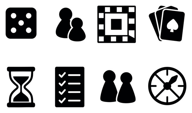 Boardgame icons with dice pawns cards flat minimal