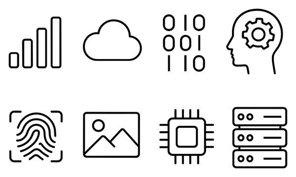 Technology icons with cloud chip server minimal outline