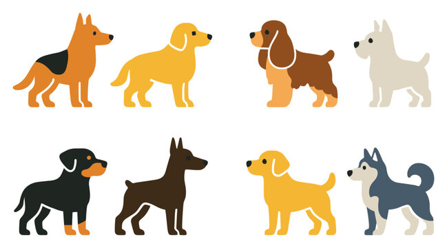 Pet icons with dog labrador husky colorful flat