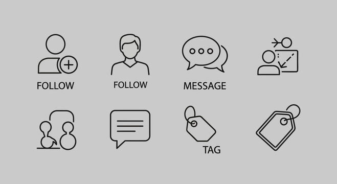 Social Media Interface Icons Set for User Interaction and Communication
