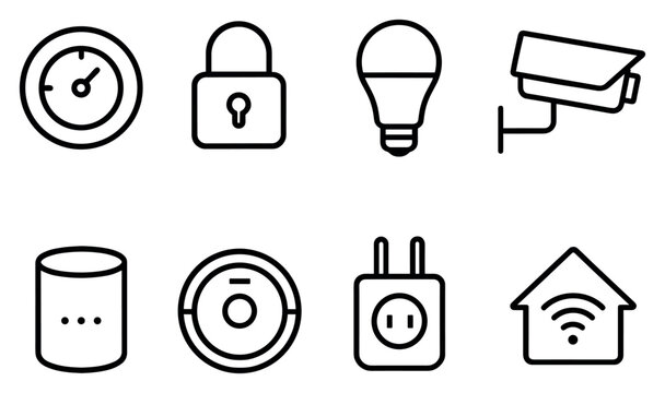Smart home icons with camera bulb plug outline