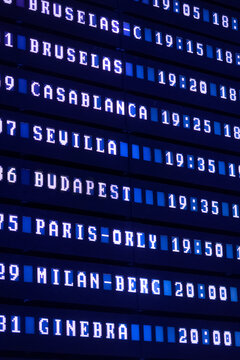 Flights information on a display board