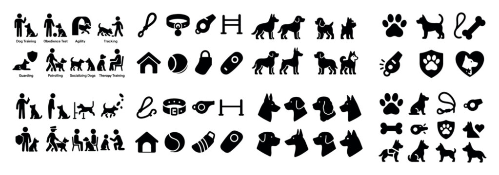 Dog training icons and symbols collection