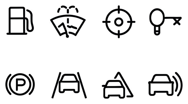 Automotive icons with pump wiper key minimal outline