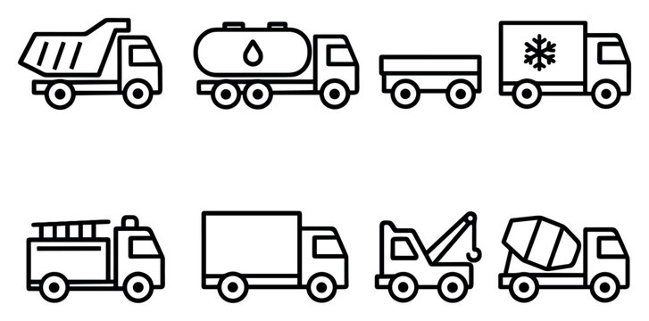 Transport icons with dump tanker trailer outline