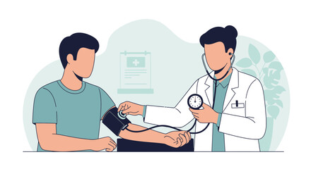 Fototapeta premium Doctor measuring patient's blood pressure with stethoscope and sphygmomanometer, health checkup