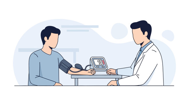 Doctor measuring patient's blood pressure, health checkup, medical examination, clinic interior