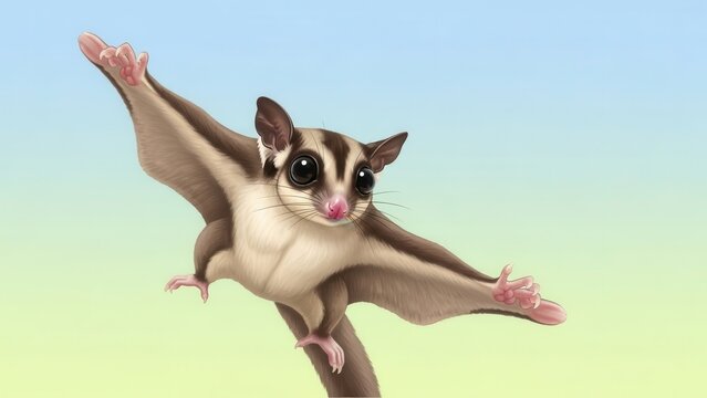 Charming marsupial sugar glider illustration showcasing its adorable features and gliding membrane
