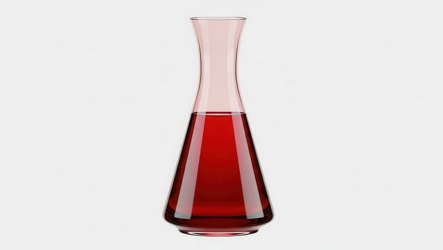 Elegant glass decanter filled with vibrant ruby red liquid against a clean white backdrop a