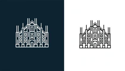 Obraz premium Milan cathedral duomo di milano line art icon with famous place travel icon european architecture cathedral architecture building landmark