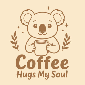 Brown Koala Holding Coffee Cup.
