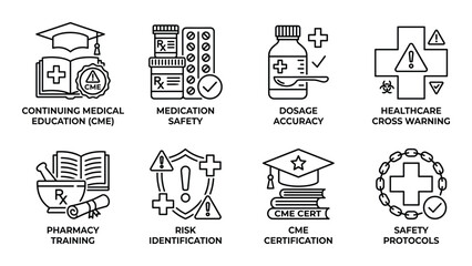 Fototapeta premium Healthcare and medical education safety icons for professional development and training.