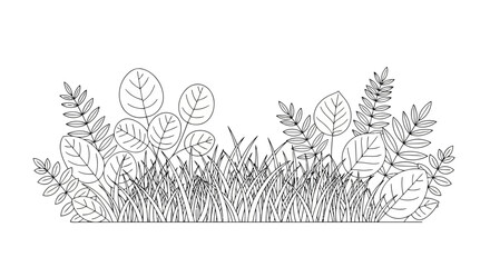 Hand drawn grass and leaves border © Stock_Crafters