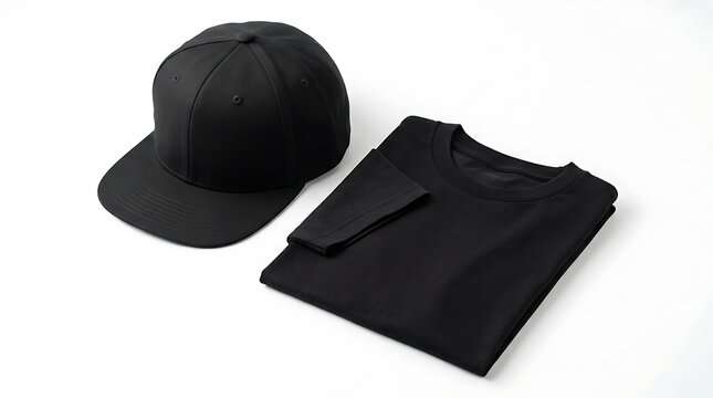 Black baseball cap and tshirt.