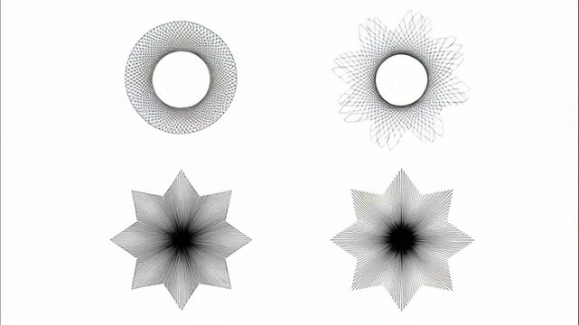 Collection of Four Abstract Flower Wireframe Mandala Designs