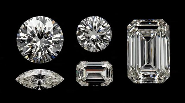 Five Brilliant Cut Diamonds Including Emerald Round and Marquise on Black
