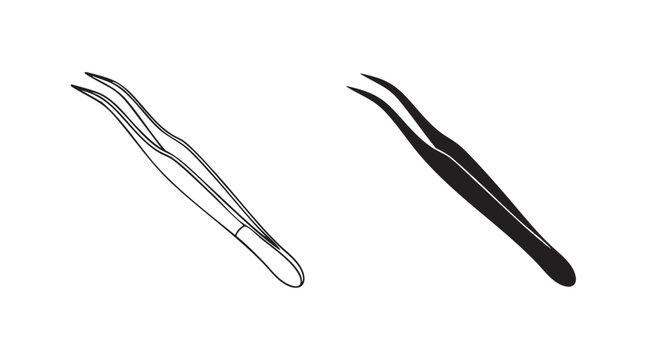 Culinary_tweezers_line_Two pairs of tweezers one drawing one silhouette