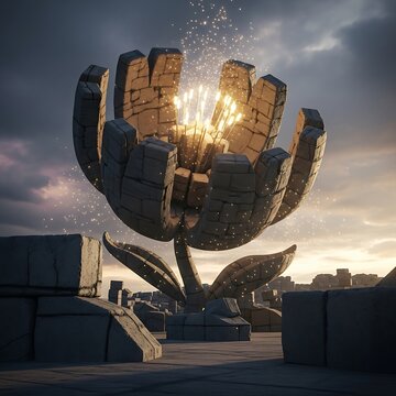 Large Metal Flower Sculpture Exploding.