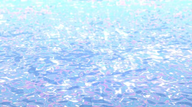 オーロラカラーに輝く幻想的な水面の背景テクスチャ。透明感のある水光・蜜感イメージ。 Iridescent and ethereal water surface background texture. Translucent "mizu-hikari" (water glow) and nectar-like luster.