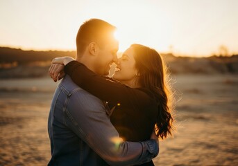 Fototapeta premium Cinematic capture of a heartfelt embrace with dynamic motion blur and golden sunlight highlighting a powerful moment of deep connection, blur, bond, dynamic