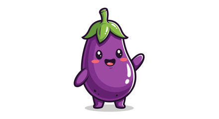 Fototapeta premium Cute Kawaii Eggplant Character Waving Hello, Healthy Food Illustration