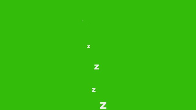 Loop animation ZZZ sleep icon green screen background. Sleeping Zzz Symbol flying Relax & Rest Motion Graphic. Sleeping zzz animation sleep concept,