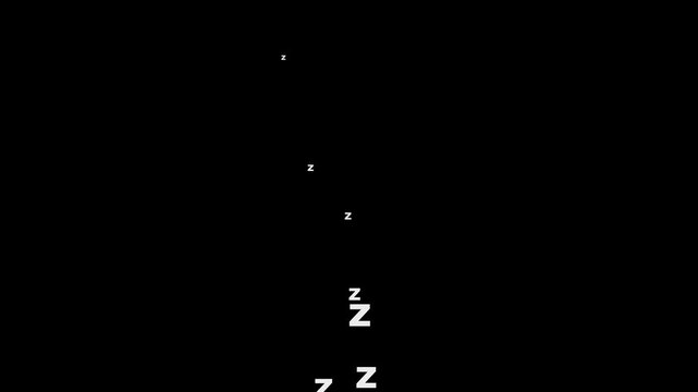 Loop animation ZZZ sleep icon black screen background. Sleeping Zzz Symbol flying Relax & Rest Motion Graphic. Sleeping zzz animation sleep concept,