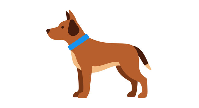 Brown dog with blue collar standing.