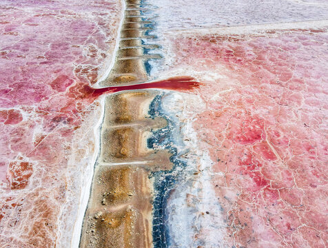 Aerial Abstract of a salt lake showcasing the textures and colours.