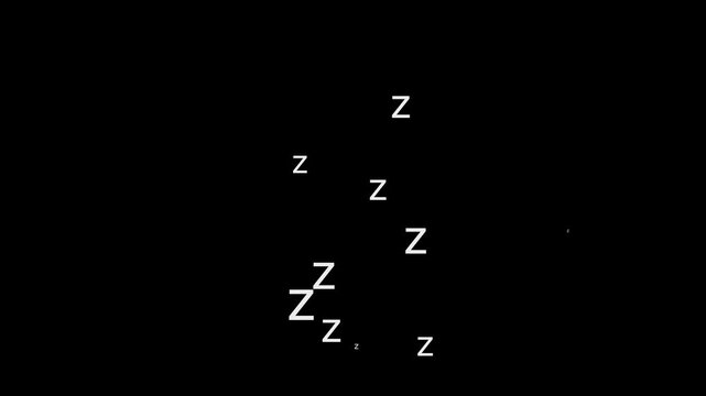 Loop animation ZZZ sleep icon black screen background. Sleeping Zzz Symbol flying Relax & Rest Motion Graphic. Sleeping zzz animation sleep concept,