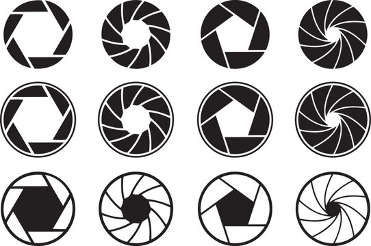 Camera Aperture Display: A close-up view of a series of camera aperture blades, showcasing various f-stops and focal points. Demonstrating the technical aspect of photography with each setting