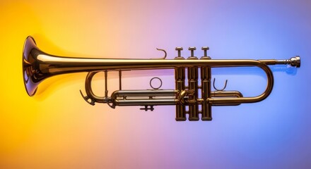 Obraz premium Detailed view of a brass trumpet showing gleaming highlights and dynamic motion blur, emphasizing speed and rhythm in bright studio light, creativity, metallic, performance