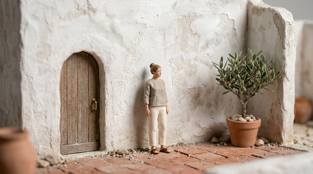 miniature status minimalist background limewash wall chalky clouding off-white wallpaper background representing surface detail suitable for rustic natural design, Wearing untextur.