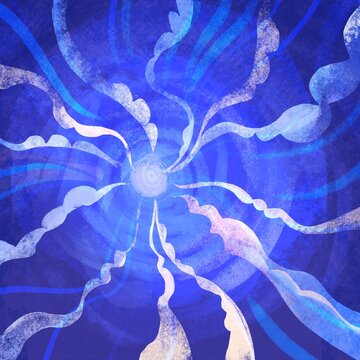 fantasy background with clouds and ribbons flowing towards the center