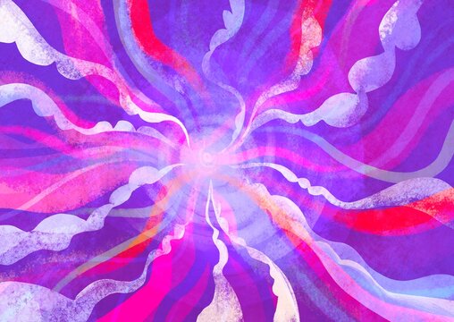 fantasy background with clouds and ribbons flowing towards the center