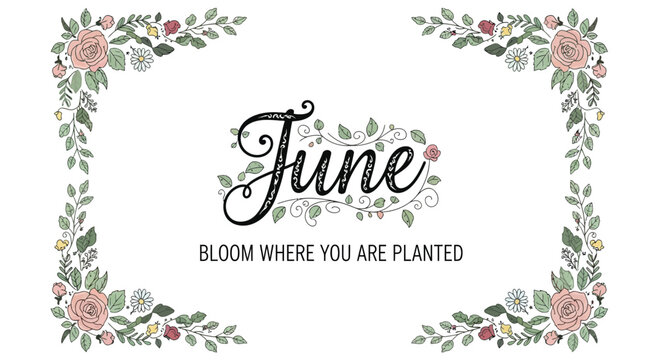 June Bloom Floral Frame with Inspirational Quote