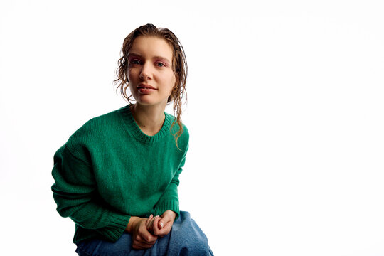 Lovely smiling woman in studio