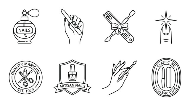 Manicure set icons with perfume bottle hand nail file clippers and sparkle nail.