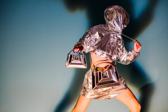 Futuristic Silver Outfit Runway Pose