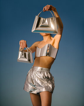 Metallic Fashion Model With Silver Accessories