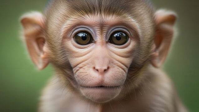 Close-up portrait of an adorable young primate with captivating eyes in a natural jungle habitat