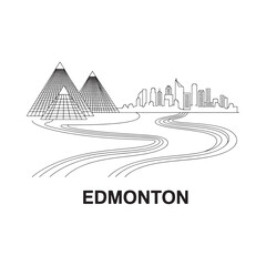 Fototapeta premium Edmonton skyline illustration featuring the pyramid structures and north saskatchewan river