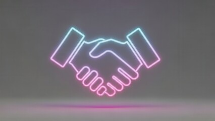 Fototapeta premium Vibrant neon handshake symbol representing digital connection and agreement on a neutral background