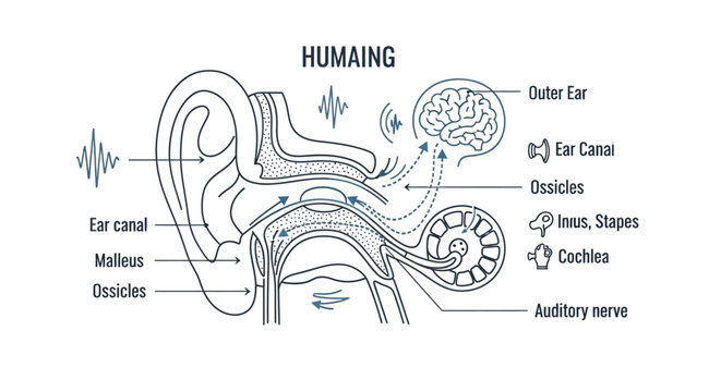 Human Ear Anatomy Diagram Illustration.