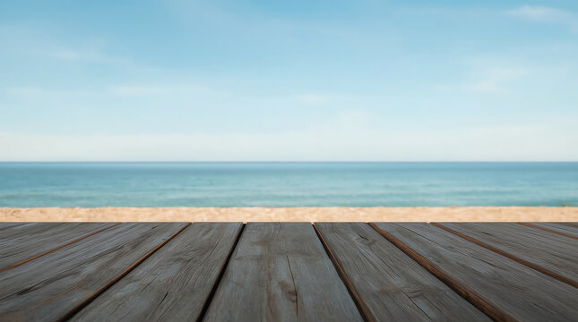 Table mock up template over sea background