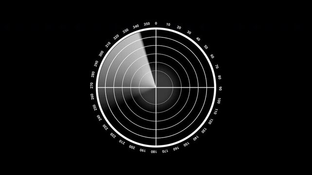 4K Radar Scanner Overlay with Alpha Channel on Transparent Background Circular Sonar Sweep Surveillance HUD Interface Animation